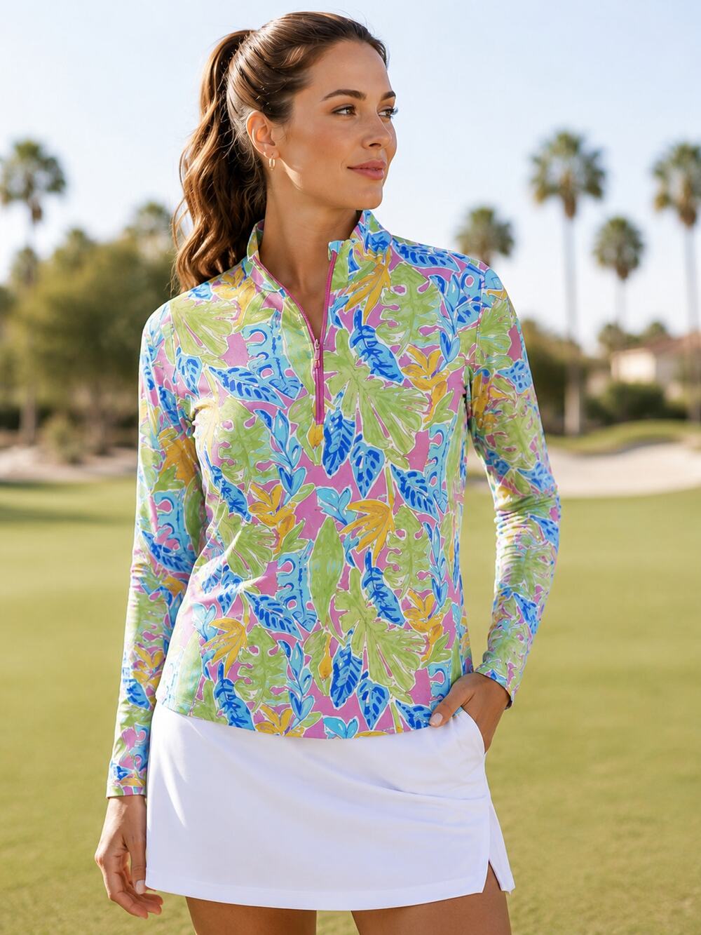 IBKUL Golf Shirt Womens S Quarter Zip UPF 50+ Colorful Tennis Pickleball Top